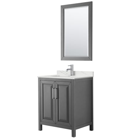 A large image of the Wyndham Collection WCV252530S-QTZ-UNSM24 Dark Gray / Giotto Quartz Top / Polished Chrome Hardware