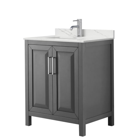 A large image of the Wyndham Collection WCV252530S-QTZ-UNSMXX Dark Gray / Giotto Quartz Top / Polished Chrome Hardware