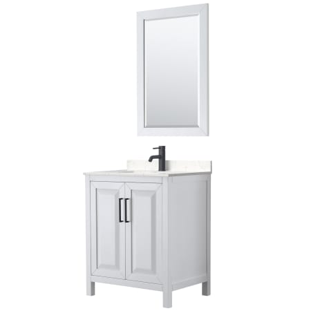 A large image of the Wyndham Collection WCV252530S-VCA-M24 White / Carrara Cultured Marble Top / Matte Black Hardware