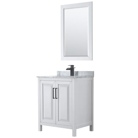 A large image of the Wyndham Collection WCV252530SUNSM24 White / White Carrara Marble Top / Matte Black Hardware
