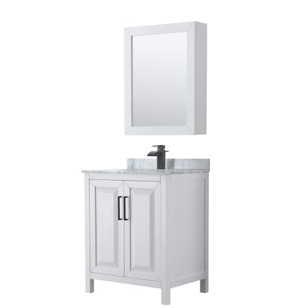 A large image of the Wyndham Collection WCV252530SUNSMED White / White Carrara Marble Top / Matte Black Hardware