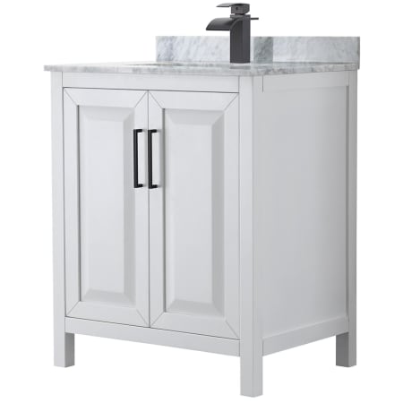 A large image of the Wyndham Collection WCV252530SUNSMXX White / White Carrara Marble Top / Matte Black Hardware