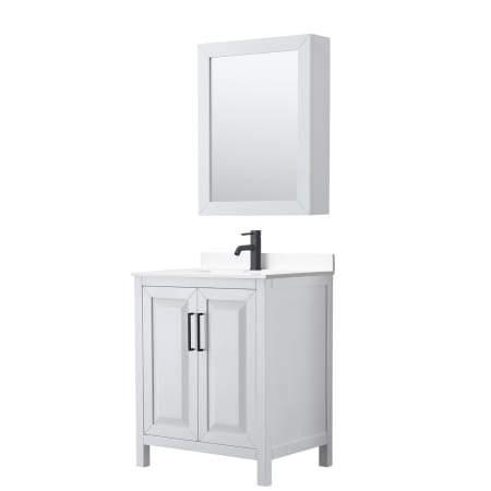 A large image of the Wyndham Collection WCV252530S-VCA-MED White / White Cultured Marble Top / Matte Black Hardware