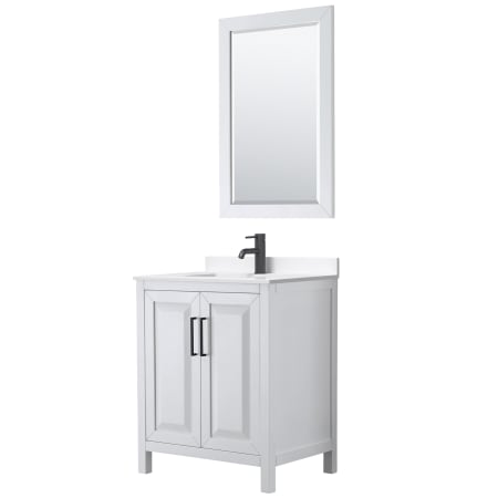 A large image of the Wyndham Collection WCV252530S-QTZ-UNSM24 White / White Quartz Top / Matte Black Hardware