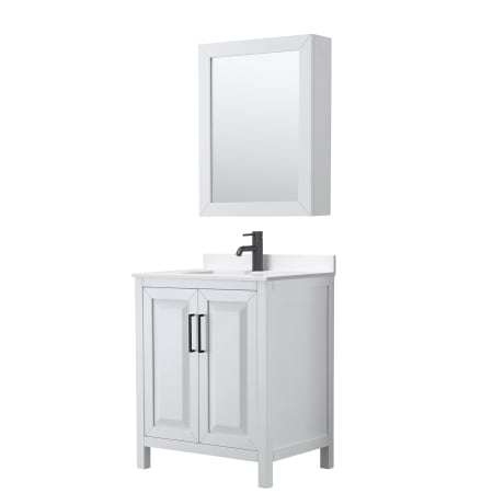 A large image of the Wyndham Collection WCV252530S-QTZ-UNSMED White / White Quartz Top / Matte Black Hardware