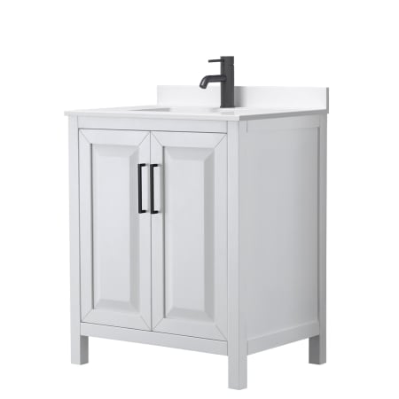 A large image of the Wyndham Collection WCV252530S-QTZ-UNSMXX White / White Quartz Top / Matte Black Hardware