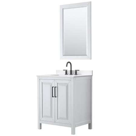 A large image of the Wyndham Collection WCV252530S-QTZ-US3M24 White / White Quartz Top / Matte Black Hardware