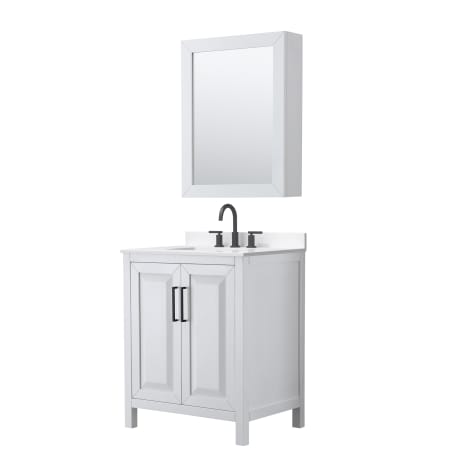 A large image of the Wyndham Collection WCV252530S-QTZ-US3MED White / White Quartz Top / Matte Black Hardware