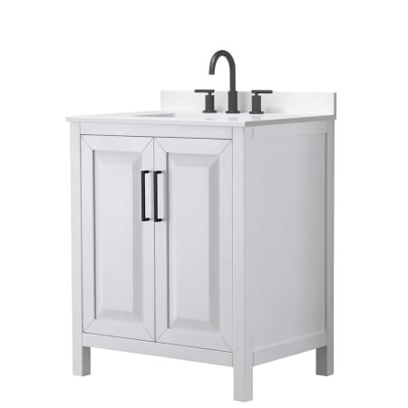 A large image of the Wyndham Collection WCV252530S-QTZ-US3MXX White / White Quartz Top / Matte Black Hardware