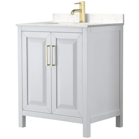 A large image of the Wyndham Collection WCV252530S-VCA-MXX White / Carrara Cultured Marble Top / Brushed Gold Hardware