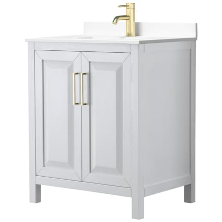 A large image of the Wyndham Collection WCV252530S-VCA-MXX White / White Cultured Marble Top / Brushed Gold Hardware
