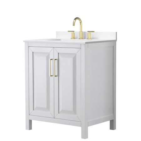 A large image of the Wyndham Collection WCV252530S-QTZ-US3MXX White / White Quartz Top / Brushed Gold Hardware