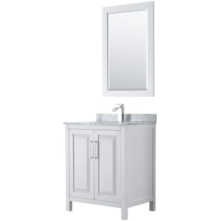 A large image of the Wyndham Collection WCV252530SUNSM24 White / White Carrara Marble Top / Polished Chrome Hardware