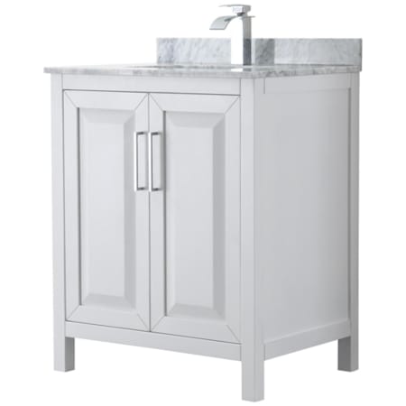 A large image of the Wyndham Collection WCV252530SUNSMXX White / White Carrara Marble Top / Polished Chrome Hardware