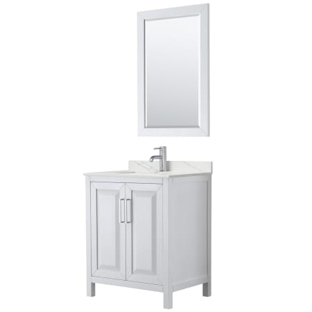 A large image of the Wyndham Collection WCV252530S-QTZ-UNSM24 White / Giotto Quartz Top / Polished Chrome Hardware