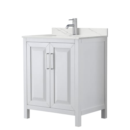 A large image of the Wyndham Collection WCV252530S-QTZ-UNSMXX White / Giotto Quartz Top / Polished Chrome Hardware