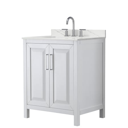 A large image of the Wyndham Collection WCV252530S-QTZ-US3MXX White / Giotto Quartz Top / Polished Chrome Hardware