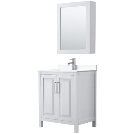 A large image of the Wyndham Collection WCV252530S-VCA-MED White / White Cultured Marble Top / Polished Chrome Hardware