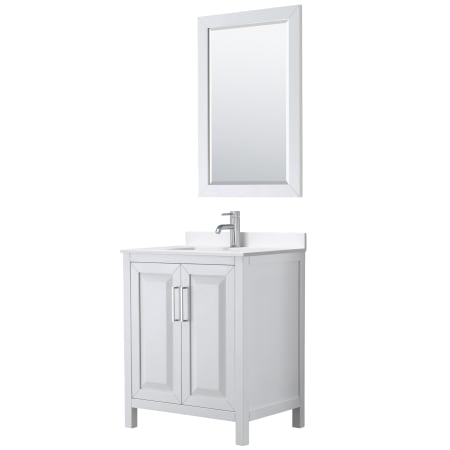 A large image of the Wyndham Collection WCV252530S-QTZ-UNSM24 White / White Quartz Top / Polished Chrome Hardware