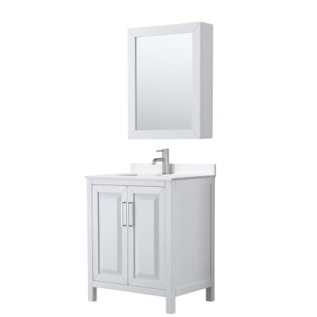 A large image of the Wyndham Collection WCV252530S-QTZ-UNSMED White / White Quartz Top / Polished Chrome Hardware