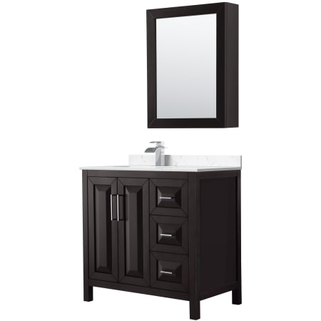 A large image of the Wyndham Collection WCV252536S-Left-VCA-MED Dark Espresso / Carrara Cultured Marble Top / Polished Chrome Hardware