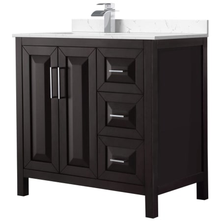 A large image of the Wyndham Collection WCV252536S-Left-VCA-MXX Dark Espresso / Carrara Cultured Marble Top / Polished Chrome Hardware