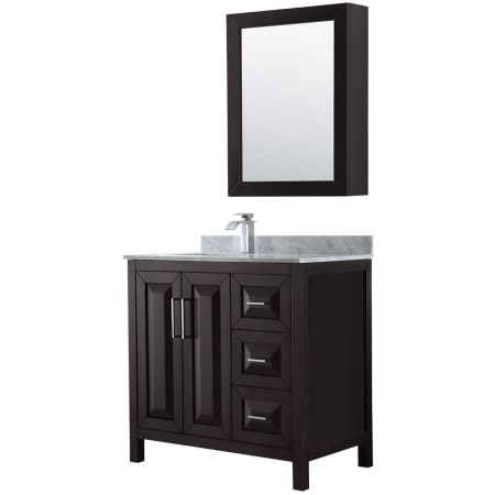 A large image of the Wyndham Collection WCV252536SUNSMED Dark Espresso / White Carrara Marble Top / Polished Chrome Hardware