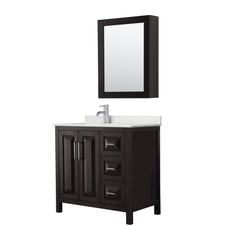 A large image of the Wyndham Collection WCV252536S-QTZ-UNSMED Dark Espresso / Giotto Quartz Top / Polished Chrome Hardware