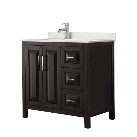 A large image of the Wyndham Collection WCV252536S-QTZ-UNSMXX Dark Espresso / Giotto Quartz Top / Polished Chrome Hardware