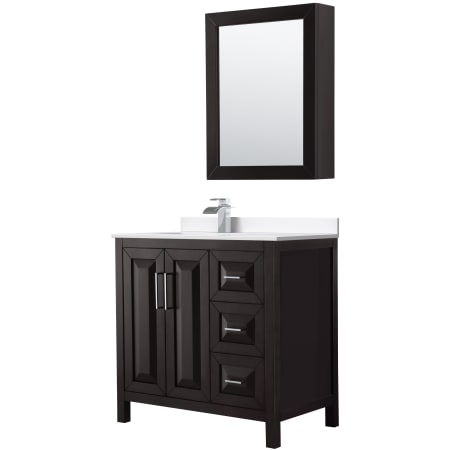 A large image of the Wyndham Collection WCV252536S-Left-VCA-MED Dark Espresso / White Cultured Marble Top / Polished Chrome Hardware