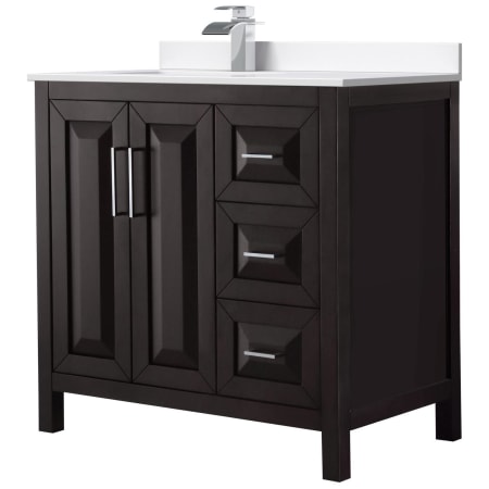 A large image of the Wyndham Collection WCV252536S-Left-VCA-MXX Dark Espresso / White Cultured Marble Top / Polished Chrome Hardware