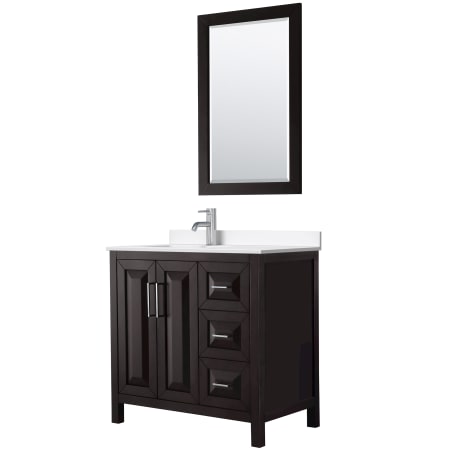 A large image of the Wyndham Collection WCV252536S-QTZ-UNSM24 Dark Espresso / White Quartz Top / Polished Chrome Hardware