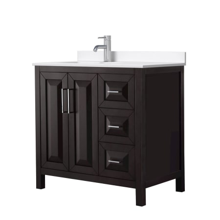 A large image of the Wyndham Collection WCV252536S-QTZ-UNSMXX Dark Espresso / White Quartz Top / Polished Chrome Hardware