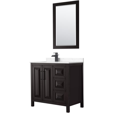 A large image of the Wyndham Collection WCV252536S-Left-VCA-M24 Dark Espresso / Carrara Cultured Marble Top / Matte Black Hardware