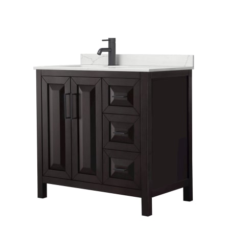 A large image of the Wyndham Collection WCV252536S-QTZ-UNSMXX Dark Espresso / Giotto Quartz Top / Matte Black Hardware