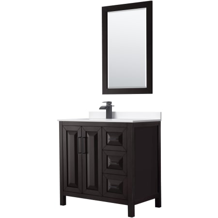 A large image of the Wyndham Collection WCV252536S-Left-VCA-M24 Dark Espresso / White Cultured Marble Top / Matte Black Hardware