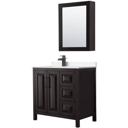 A large image of the Wyndham Collection WCV252536S-Left-VCA-MED Dark Espresso / White Cultured Marble Top / Matte Black Hardware