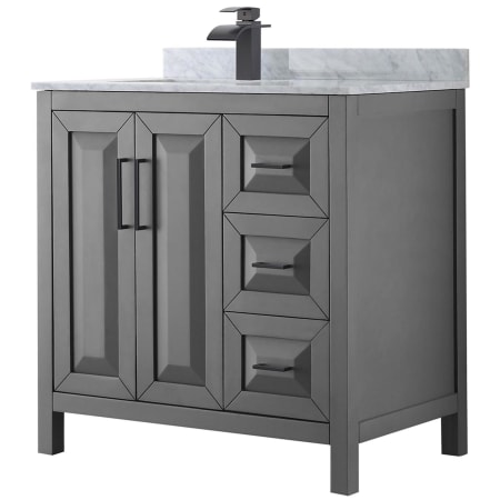 A large image of the Wyndham Collection WCV252536SUNSMXX Dark Gray / White Carrara Marble Top / Matte Black Hardware