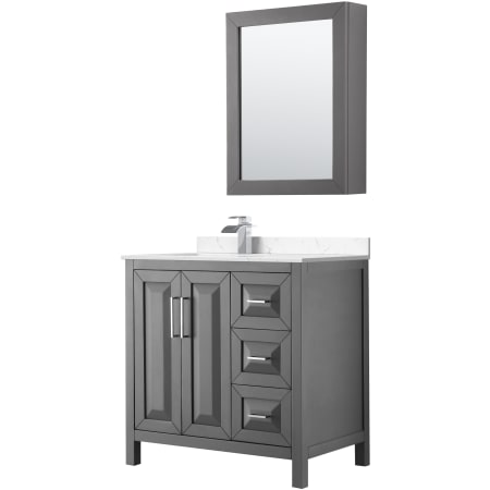 A large image of the Wyndham Collection WCV252536S-Left-VCA-MED Dark Gray / Carrara Cultured Marble Top / Polished Chrome Hardware