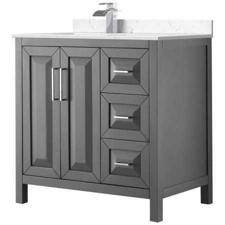 A large image of the Wyndham Collection WCV252536S-Left-VCA-MXX Dark Gray / Carrara Cultured Marble Top / Polished Chrome Hardware