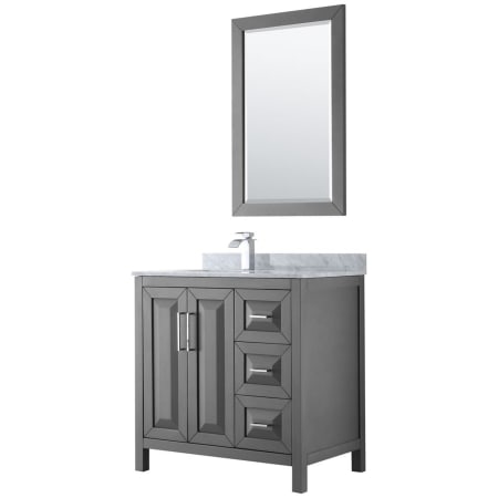 A large image of the Wyndham Collection WCV252536SUNSM24 Dark Gray / White Carrara Marble Top / Polished Chrome Hardware
