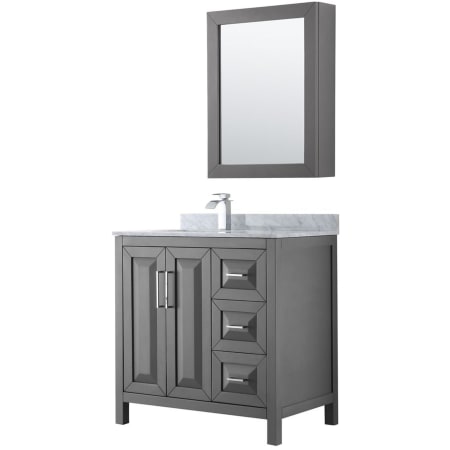 A large image of the Wyndham Collection WCV252536SUNSMED Dark Gray / White Carrara Marble Top / Polished Chrome Hardware