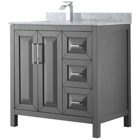 A large image of the Wyndham Collection WCV252536SUNSMXX Dark Gray / White Carrara Marble Top / Polished Chrome Hardware
