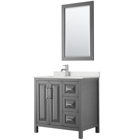 A large image of the Wyndham Collection WCV252536S-QTZ-UNSM24 Dark Gray / Giotto Quartz Top / Polished Chrome Hardware