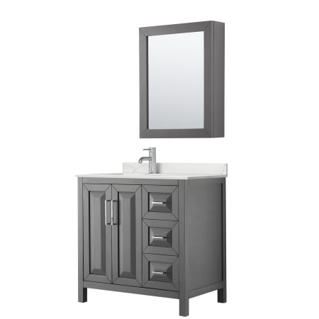 A large image of the Wyndham Collection WCV252536S-QTZ-UNSMED Dark Gray / Giotto Quartz Top / Polished Chrome Hardware