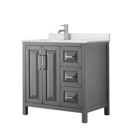 A large image of the Wyndham Collection WCV252536S-QTZ-UNSMXX Dark Gray / Giotto Quartz Top / Polished Chrome Hardware