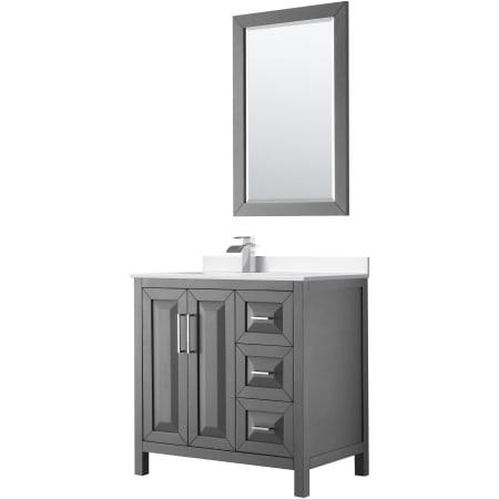 A large image of the Wyndham Collection WCV252536S-Left-VCA-M24 Dark Gray / White Cultured Marble Top / Polished Chrome Hardware