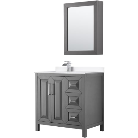 A large image of the Wyndham Collection WCV252536S-Left-VCA-MED Dark Gray / White Cultured Marble Top / Polished Chrome Hardware