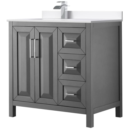 A large image of the Wyndham Collection WCV252536S-Left-VCA-MXX Dark Gray / White Cultured Marble Top / Polished Chrome Hardware