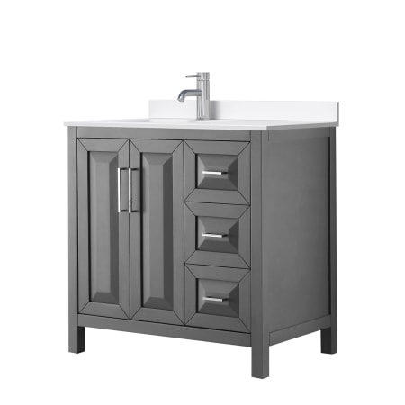 A large image of the Wyndham Collection WCV252536S-QTZ-UNSMXX Dark Gray / White Quartz Top / Polished Chrome Hardware